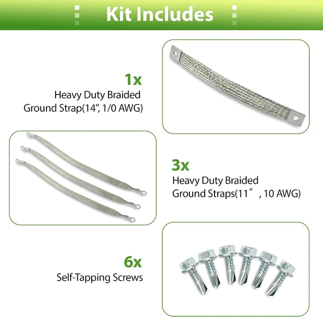 Alt view image 3 of 7 - 40140 Engine Braided Ground Strap Kit Set of 4