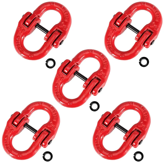 Main image of 5 Pack 3/8 Inch Coupling Link, Grade 80 Alloy Steel Hammer Lock Chain Connector, Hammerlock Coupler, 7100 Lbs Working Load Limit, Red
