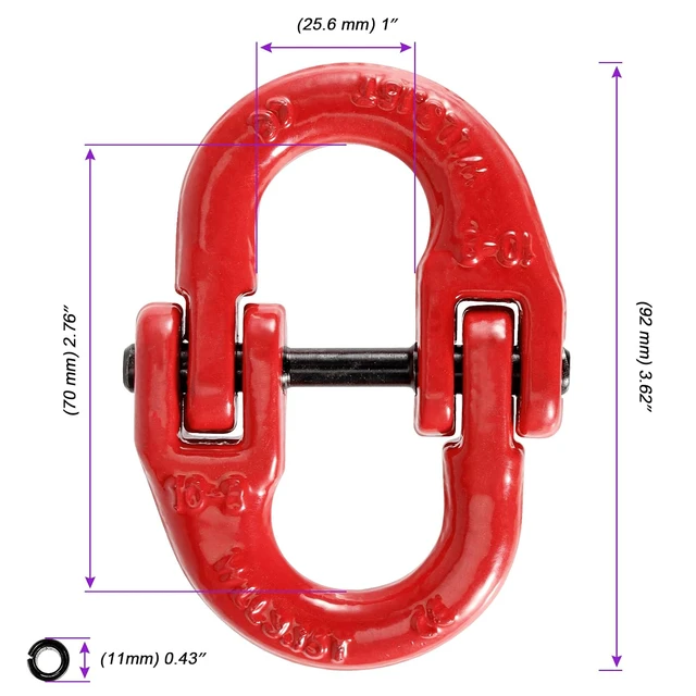 Alt view image 2 of 6 - 5 Pack 3/8 Inch Coupling Link, Grade 80 Alloy Steel Hammer Lock Chain Connector, Hammerlock Coupler, 7100 Lbs Working Load Limit, Red