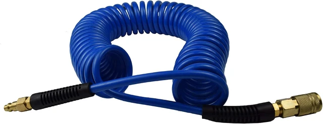 Alt view image 2 of 5 - 2 Pack Polyurethane Recoil Air Hose, Air Compressor Hose 1/4" Inner Diameter by 25' Long with Bend Restrictor, 1/4" Industrial Quick Coupler and Plug, Blue