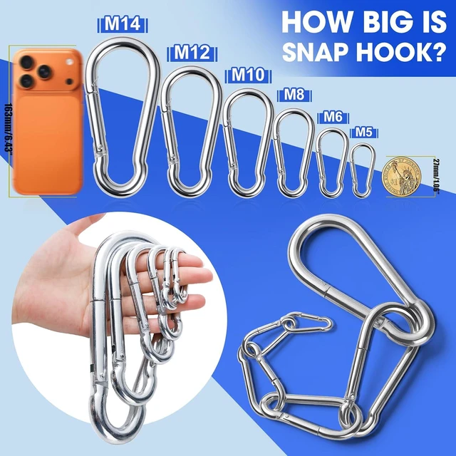 Alt view image 3 of 7 - 30Pack Heavy Duty Carabiner Clips Black 3/8 Spring Snap Hooks for Swing