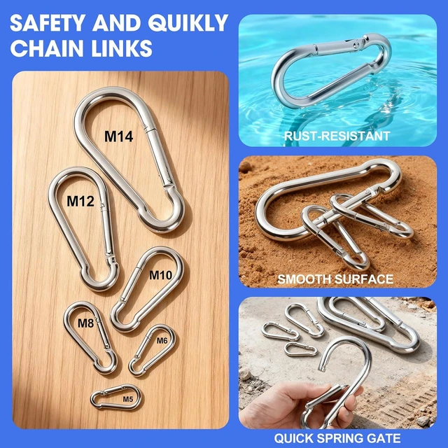 Alt view image 4 of 7 - 30Pack Heavy Duty Carabiner Clips Black 3/8 Spring Snap Hooks for Swing