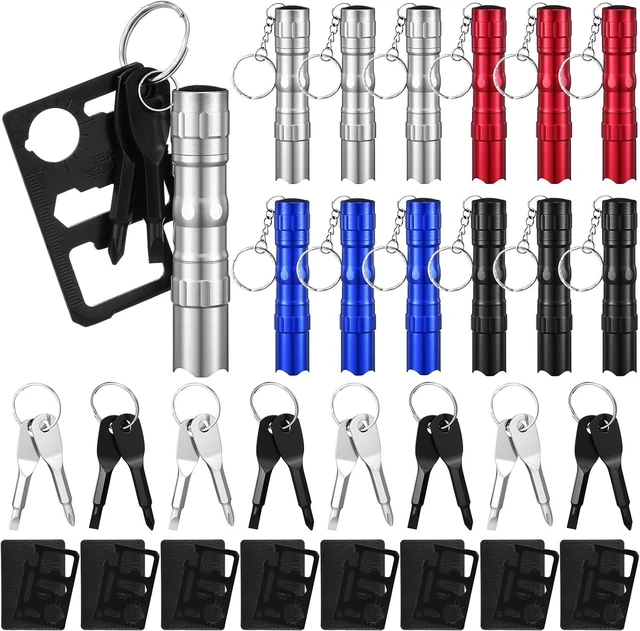 Main image of 36 Pcs Men Small Gifts Bulk Mini Screwdriver Flashlight Keychain Set Multitool Credit Card Survival Tool Party Favors for Men Employee Coworkers Gifts Baby Shower Prize Box Fillers