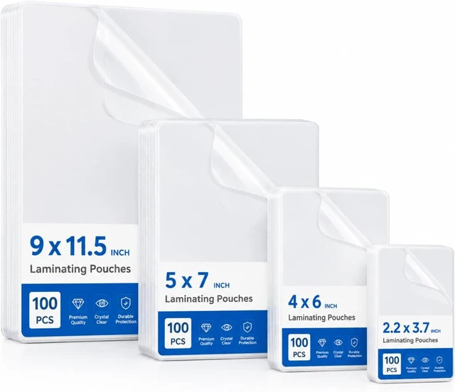 Main image of 400 Pack Clear Thermal Laminating Pouches, 3 Mil, 4 Assorted Sizes