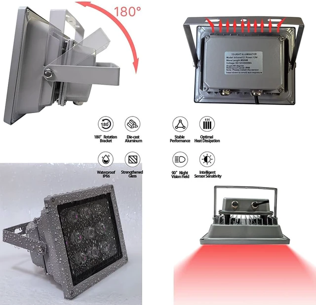 Alt view image 2 of 7 - 12-LED IR Illuminator,Long Range Flood Light for Security Cam& VR w/Adapter