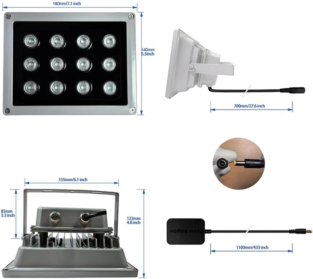 Alt view image 5 of 7 - 12-LED IR Illuminator,Long Range Flood Light for Security Cam& VR w/Adapter