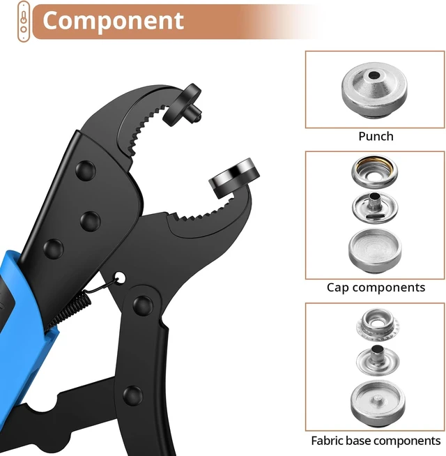 Alt view image 3 of 7 - Snap Fastener Tool Kit, Pliers with 3 Dies, 30 Sets 15mm Metal Snaps