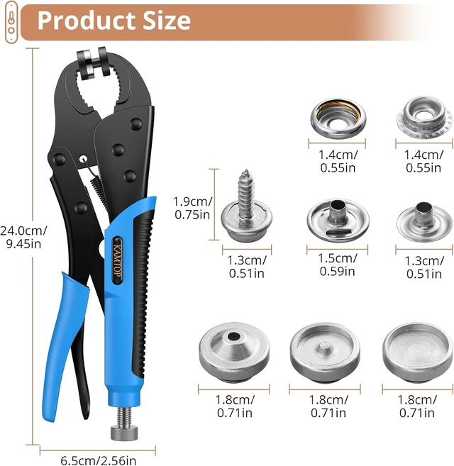 Alt view image 5 of 7 - Snap Fastener Tool Kit, Pliers with 3 Dies, 30 Sets 15mm Metal Snaps