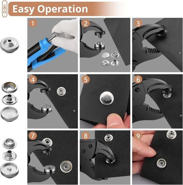 Alt view image 6 of 7 - Snap Fastener Tool Kit, Pliers with 3 Dies, 30 Sets 15mm Metal Snaps