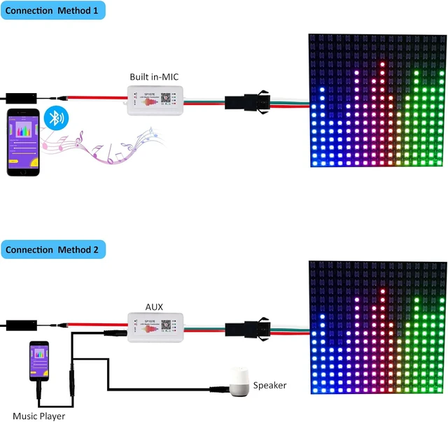 Alt view image 4 of 7 - 2 Pack SP107E LED Controller Music Sync for WS2812B Ws2811 SK6812 IC Strip
