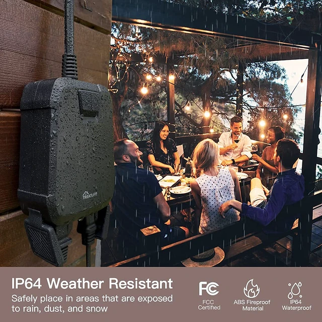 Alt view image 5 of 7 - 2 in 1 Outdoor Smart Dimmer Plug, 2 Individual Control Sockets, 600W, Compatible with Alexa, Google Home, IP64 Dimmer for Outdoor String Lights, Dusk to Dawn, 2.4GHz WiFi Only