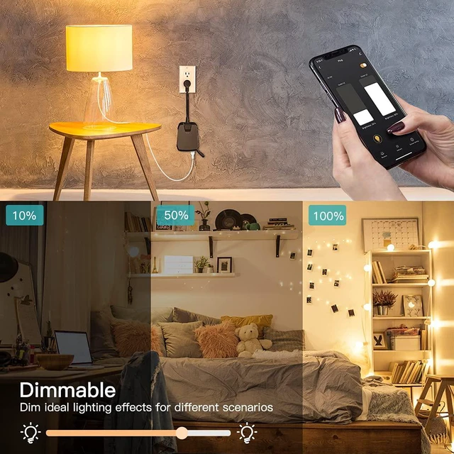 Alt view image 6 of 7 - 2 in 1 Outdoor Smart Dimmer Plug, 2 Individual Control Sockets, 600W, Compatible with Alexa, Google Home, IP64 Dimmer for Outdoor String Lights, Dusk to Dawn, 2.4GHz WiFi Only