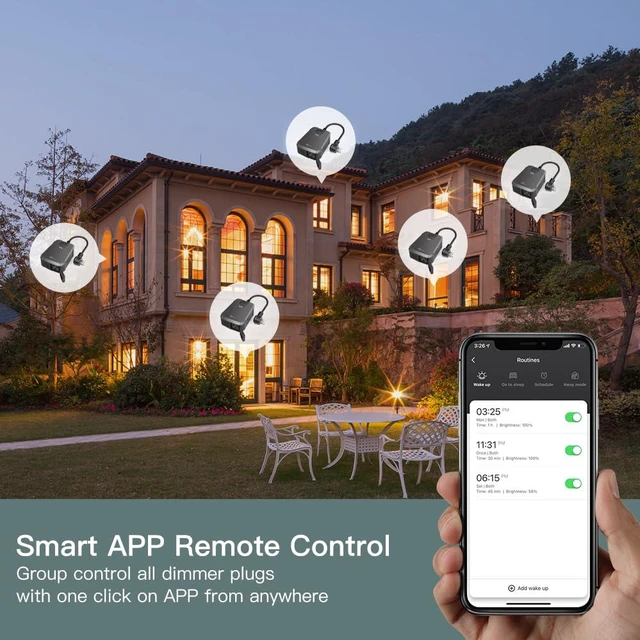 Alt view image 7 of 7 - 2 in 1 Outdoor Smart Dimmer Plug, 2 Individual Control Sockets, 600W, Compatible with Alexa, Google Home, IP64 Dimmer for Outdoor String Lights, Dusk to Dawn, 2.4GHz WiFi Only