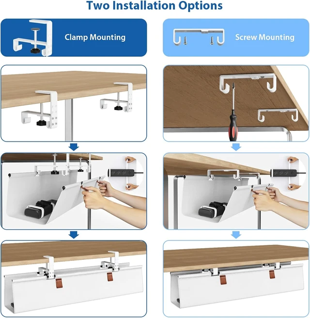 Alt view image 2 of 7 - Under Desk Management Tray Desk Cable Organizer 30 inch, White