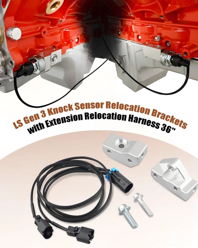 Alt view image 2 of 6 - Gen 3 Knock Sensor Relocation Bracket Kit Fit for Engine RPO LS1 LS6 LQ9 LM7 L59 LR4 L33, Aluminum Mount with 36 Inch Extension Harness M10 Thread