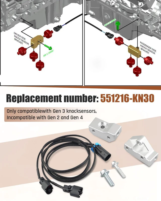 Alt view image 5 of 6 - Gen 3 Knock Sensor Relocation Bracket Kit Fit for Engine RPO LS1 LS6 LQ9 LM7 L59 LR4 L33, Aluminum Mount with 36 Inch Extension Harness M10 Thread