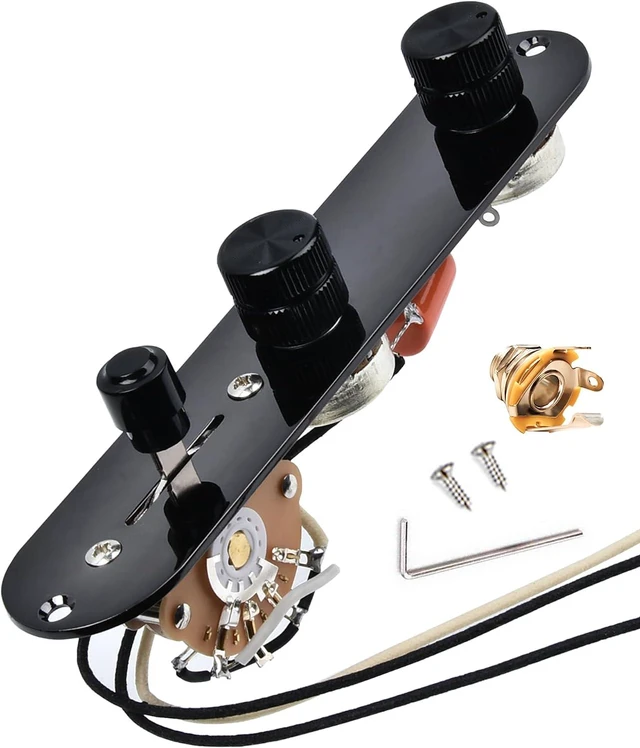 Main image of Fully Loaded Guitar Control Plate, Prewired 3-way Blade Switch Large Potentiometers Orange Capacitor, Knurled Volume Tone Controls System Fit for Guitars with Single Coil Pickups, Black