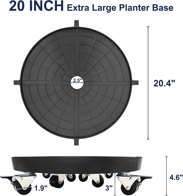 Alt view image 3 of 6 - 20 Inch Plant Caddy with Wheels Outdoor Indoor, Extra Large Rolling Plant Stand for 600lb Heavy Duty Flower Pots, Round Plant Rollers Lockable Potted Planter Dolly, Black
