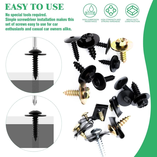 Alt view image 5 of 7 - 330Pcs Car U-Clip U Nut and Screw Bolts Assortment Kit, Auto Body Bumper Hood Retainer Clips with Phillips Round Head Self Tapping Screws for Fender Liner Splash Shield Bumper Cover