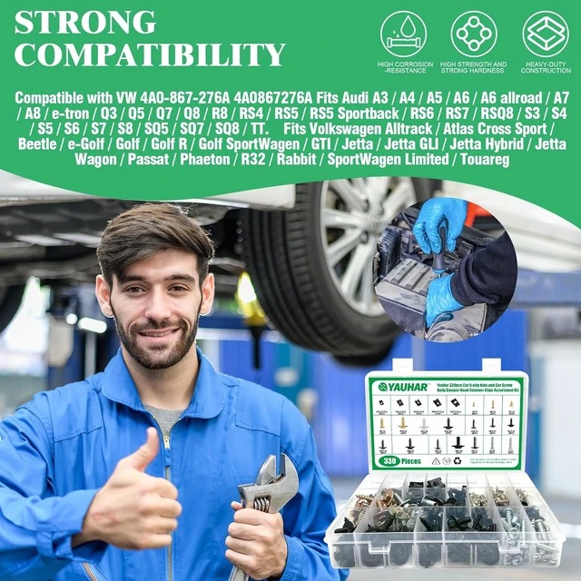 Alt view image 7 of 7 - 330Pcs Car U-Clip U Nut and Screw Bolts Assortment Kit, Auto Body Bumper Hood Retainer Clips with Phillips Round Head Self Tapping Screws for Fender Liner Splash Shield Bumper Cover