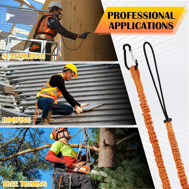 Alt view image 4 of 6 - 12 Pack Tool Lanyard with Single Metal Buckle and Adjustable Loop End, Standard Length, Maximum Weight Limit 8KG/ 17.6lb, with Aluminum Screw Lock, Retractable Shock Cord Stopper (Orange)