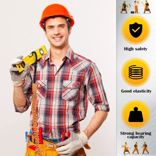 Alt view image 6 of 6 - 12 Pack Tool Lanyard with Single Metal Buckle and Adjustable Loop End, Standard Length, Maximum Weight Limit 8KG/ 17.6lb, with Aluminum Screw Lock, Retractable Shock Cord Stopper (Orange)