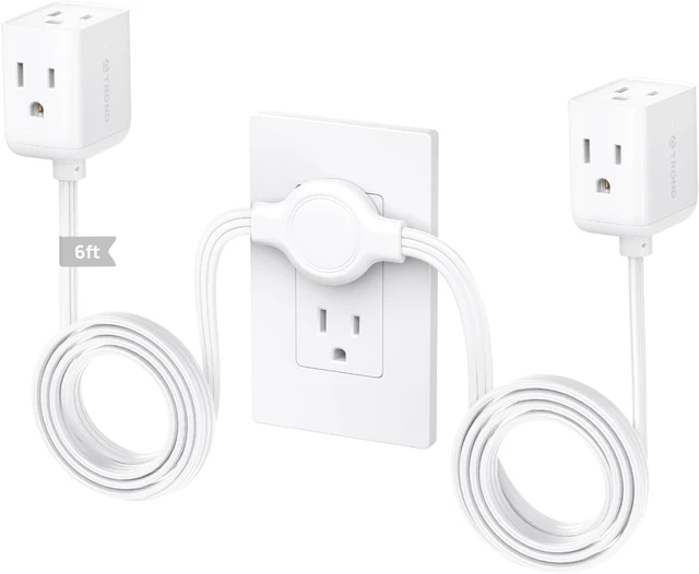 Main image of Split Extension Cord with Flat Wall Plug, Twin 6ft Each Side, White