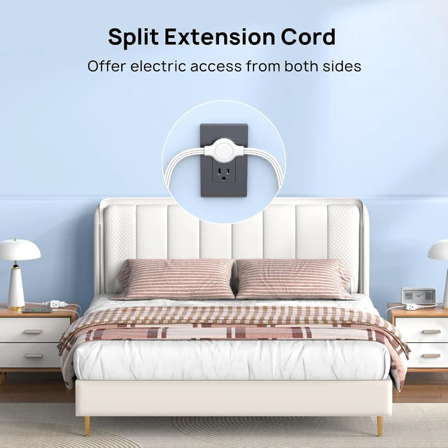 Alt view image 5 of 7 - Split Extension Cord with Flat Wall Plug, Twin 6ft Each Side, White
