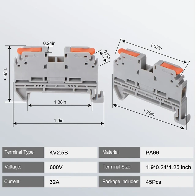 Alt view image 5 of 7 - Terminal Block Kit, Rail Type Voltage Terminal, KV2.5B