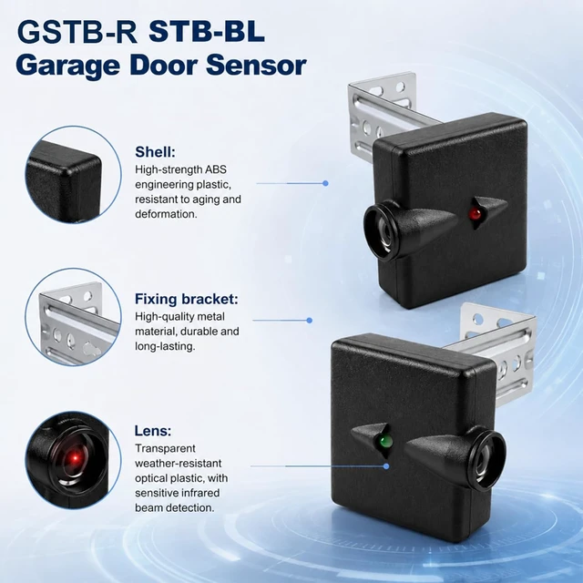Alt view image 4 of 7 - Garage Door Sensors Bracket, Replacement for Genie/Overhead Garage Door sensors, GSTB-R STB-BL Garage Sensor for Genie Garage Door Openers Manufactured After 1993Includes Sender & Receiver & Bracket.