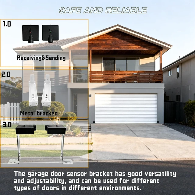 Alt view image 7 of 7 - Garage Door Sensors Bracket, Replacement for Genie/Overhead Garage Door sensors, GSTB-R STB-BL Garage Sensor for Genie Garage Door Openers Manufactured After 1993Includes Sender & Receiver & Bracket.