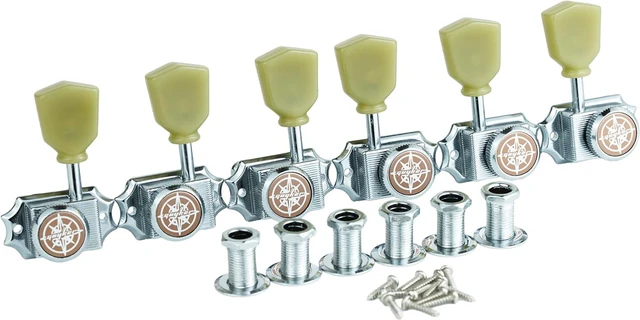 Alt view image 2 of 6 - 6Pcs Guitar Locking String Tuning Pegs (3R + 3L) 1:15 Vintage Deluxe Style Tuners Key Machine Heads Set with Keystone Knob Replacement for Les Paul Style Electric or Acoustic Guitar - Chrome