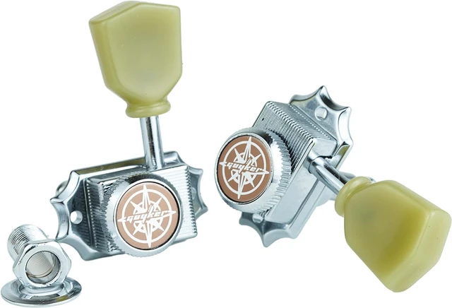 Alt view image 5 of 6 - 6Pcs Guitar Locking String Tuning Pegs (3R + 3L) 1:15 Vintage Deluxe Style Tuners Key Machine Heads Set with Keystone Knob Replacement for Les Paul Style Electric or Acoustic Guitar - Chrome
