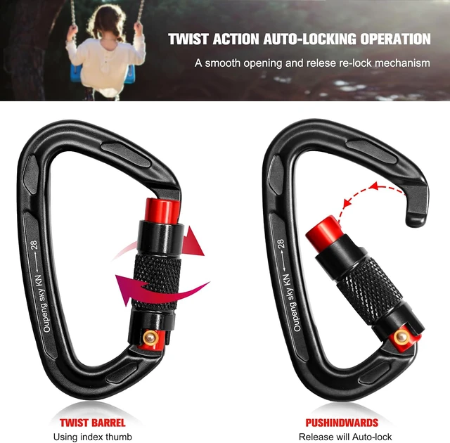 Alt view image 2 of 7 - Auto Locking Carabiner Clips - 28KN (6172lbs) Heavy Duty Caribeaners, Large Carabiner Clip for KeychainsHammockCamping, Gym, Hiking, Outdoor Dog Leash