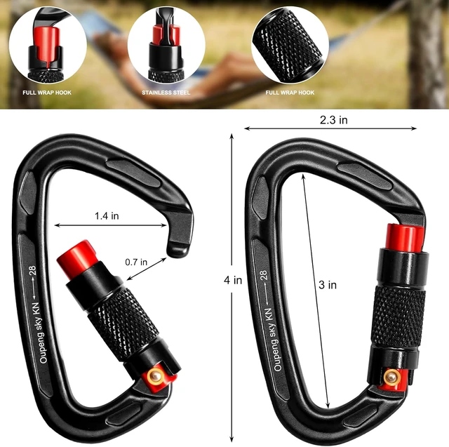 Alt view image 3 of 7 - Auto Locking Carabiner Clips - 28KN (6172lbs) Heavy Duty Caribeaners, Large Carabiner Clip for KeychainsHammockCamping, Gym, Hiking, Outdoor Dog Leash