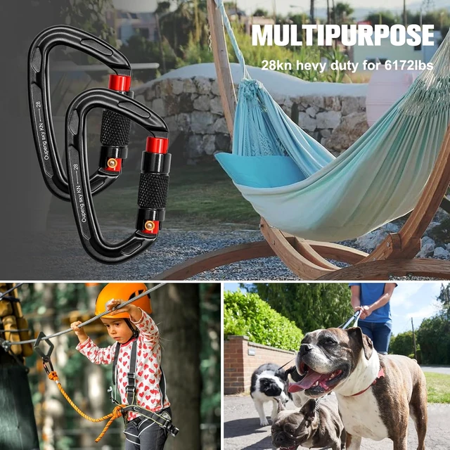 Alt view image 5 of 7 - Auto Locking Carabiner Clips - 28KN (6172lbs) Heavy Duty Caribeaners, Large Carabiner Clip for KeychainsHammockCamping, Gym, Hiking, Outdoor Dog Leash