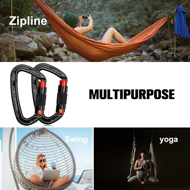 Alt view image 7 of 7 - Auto Locking Carabiner Clips - 28KN (6172lbs) Heavy Duty Caribeaners, Large Carabiner Clip for KeychainsHammockCamping, Gym, Hiking, Outdoor Dog Leash