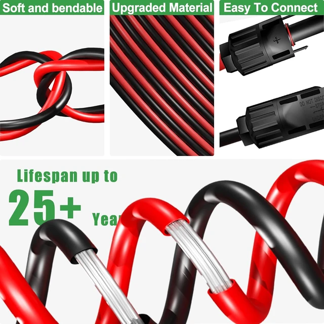 Alt view image 4 of 7 - Twin Wire 30FT Solar Extension Cable - 10AWG (6mm²) Solar Panel Connector, with IP67-Male/Female Solar connectors for Outdoor Automotive RV Boat Marine Solar Panel- Black & Red