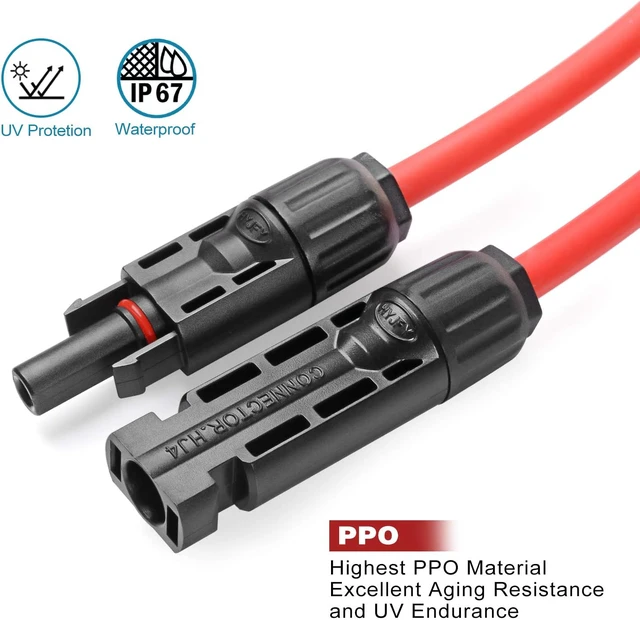 Alt view image 2 of 7 - Solar Extension Cable 20FT 10AWG, Male Female connectors Tool-Free PV Wire