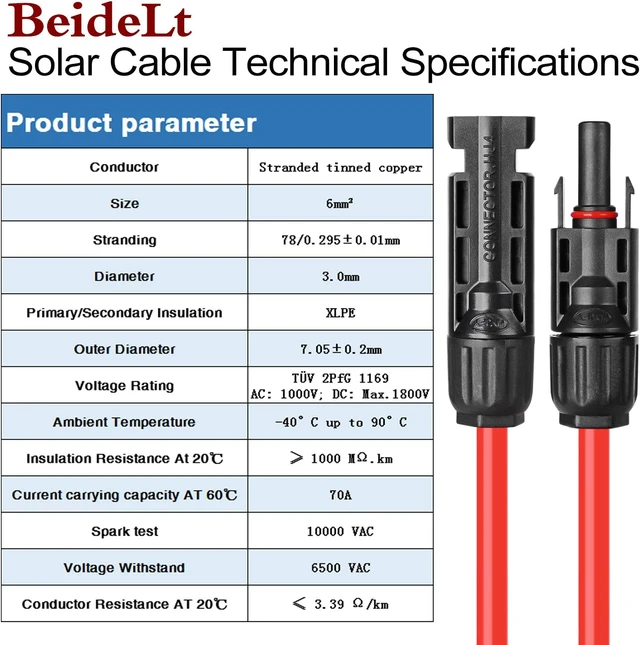 Alt view image 3 of 7 - Solar Extension Cable 20FT 10AWG, Male Female connectors Tool-Free PV Wire