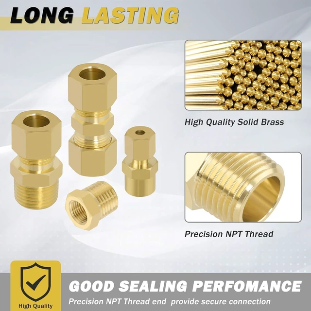 Alt view image 3 of 7 - 53 Pcs Brass Compression Fittings Assortment Kit, 1/8" 3/16" 1/4" 3/8" 1/2" OD Tube & NPT Thread Compression Union Fittings Connectors & Compression Sleeves Ferrules