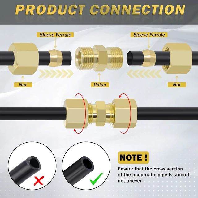 Alt view image 5 of 7 - 53 Pcs Brass Compression Fittings Assortment Kit, 1/8" 3/16" 1/4" 3/8" 1/2" OD Tube & NPT Thread Compression Union Fittings Connectors & Compression Sleeves Ferrules
