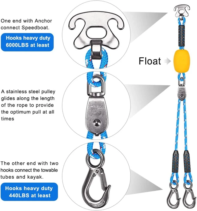Alt view image 6 of 7 - Tow Rope Quick Connector for Tubing with Stainless Steel Connector, Water Sport Towable Connector 18'