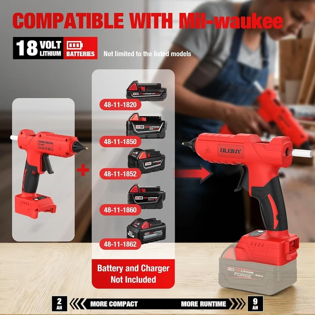 Alt view image 2 of 7 - Cordless Hot Glue Gun for Milwaukee M18 Battery - 100W Hot Glue Gun and 35PCS Glue Sticks Set, Handheld Electric Glue Gun Full Size for Arts Crafts DIY Home Repair School Projects (Tool Only)