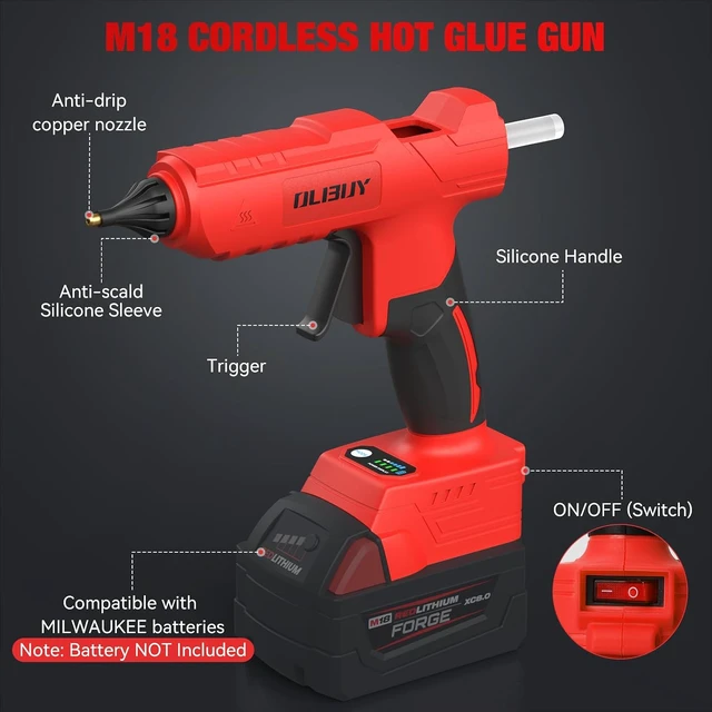 Alt view image 5 of 7 - Cordless Hot Glue Gun for Milwaukee M18 Battery - 100W Hot Glue Gun and 35PCS Glue Sticks Set, Handheld Electric Glue Gun Full Size for Arts Crafts DIY Home Repair School Projects (Tool Only)
