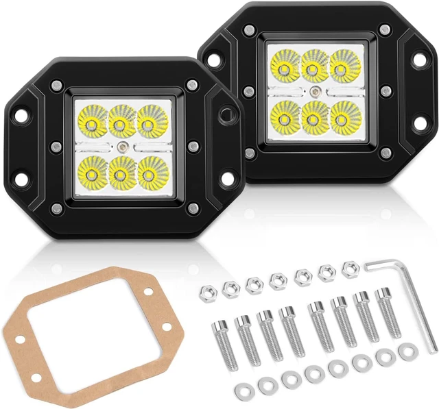 Main image of LED Light Bar 2PCS 18W Flood Beam Pods LED Work Flush Mount Off Road Backup Fog Lighting Driving Bumper Lamp for Truck Tractor SUV UTV ATV Boats