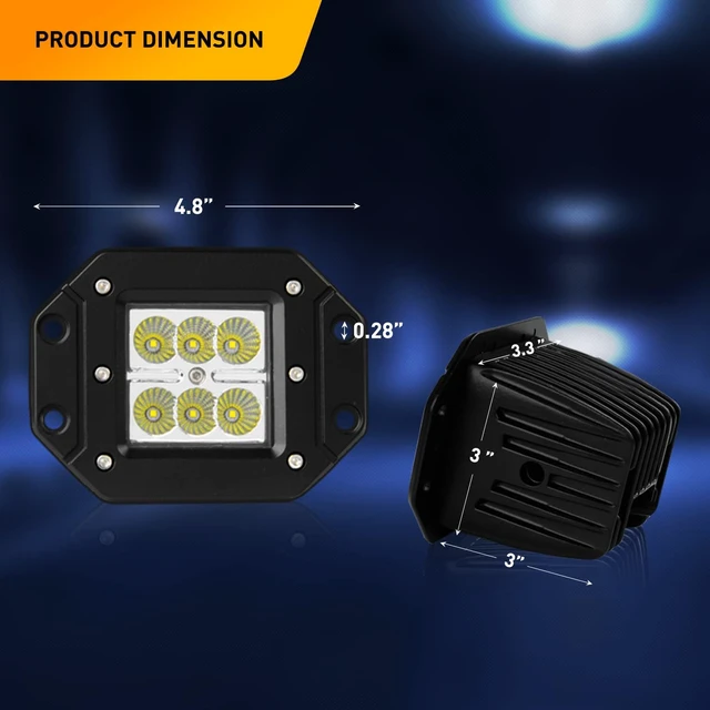 Alt view image 2 of 6 - LED Light Bar 2PCS 18W Flood Beam Pods LED Work Flush Mount Off Road Backup Fog Lighting Driving Bumper Lamp for Truck Tractor SUV UTV ATV Boats
