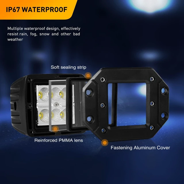 Alt view image 3 of 6 - LED Light Bar 2PCS 18W Flood Beam Pods LED Work Flush Mount Off Road Backup Fog Lighting Driving Bumper Lamp for Truck Tractor SUV UTV ATV Boats