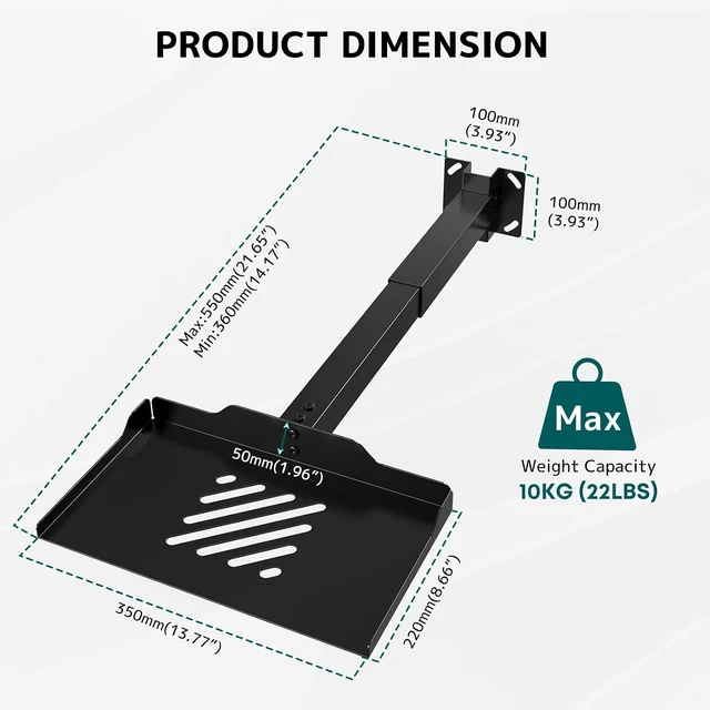 Alt view image 3 of 7 - Projector Ceiling Mount with Tray, Adjustable Universal Bracket, Black