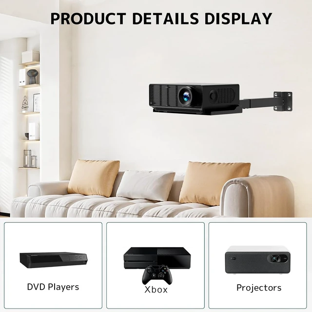 Alt view image 4 of 7 - Projector Ceiling Mount with Tray, Adjustable Universal Bracket, Black